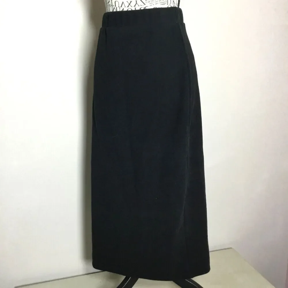 Black ribbed knit pencil skirt stretchy classic minimalist waist 28”-31